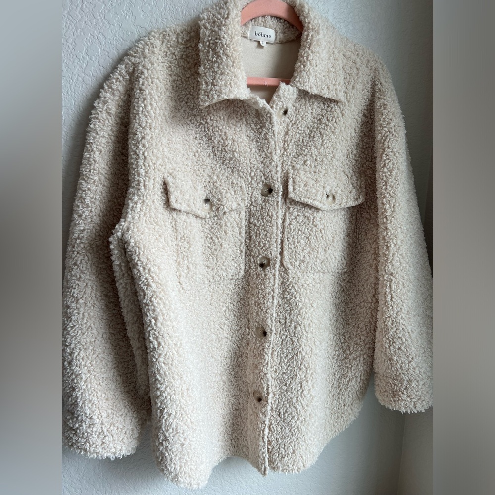 Böhme Cream Sherpa Button Down, size Large